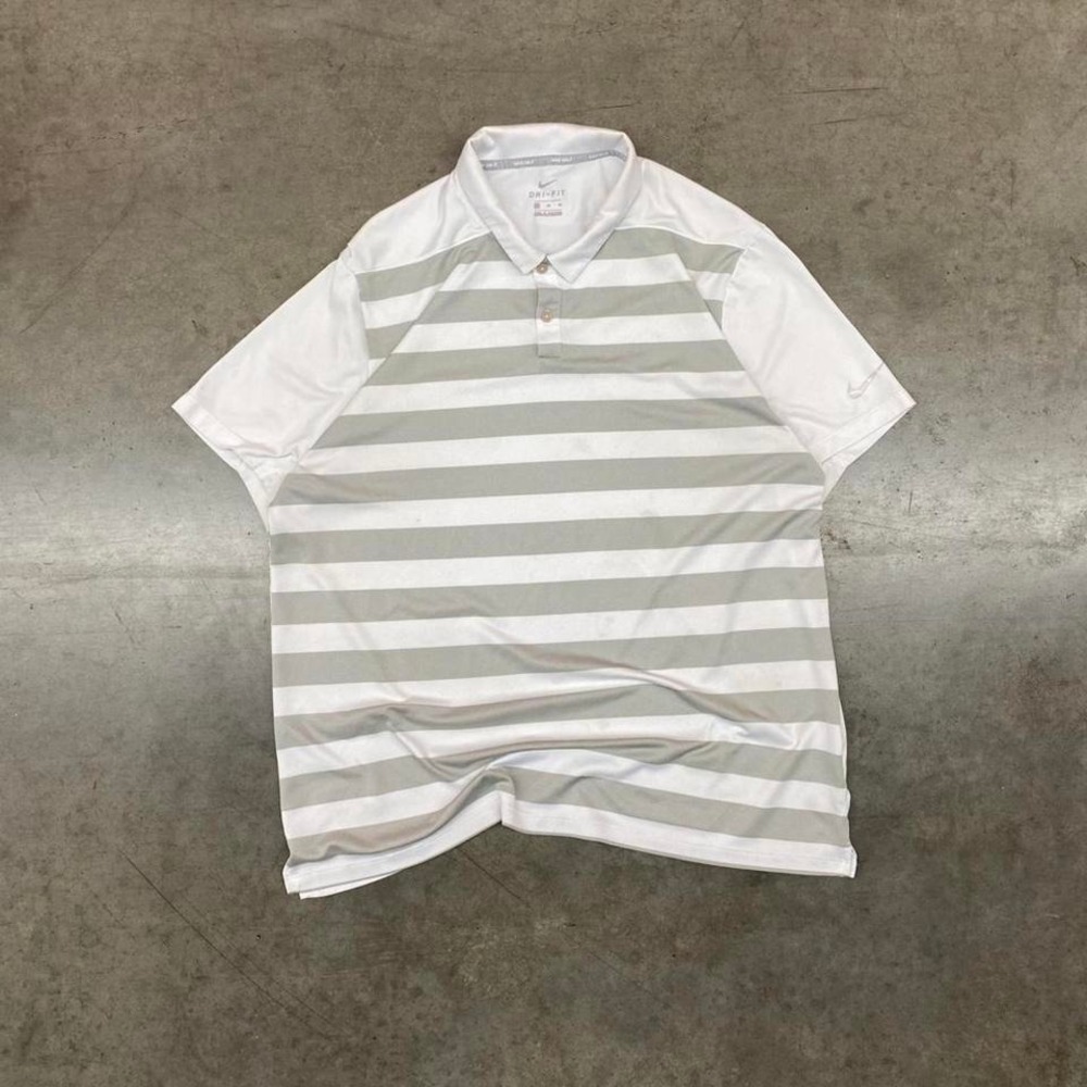 Grey and white striped Nike golf‎ polo shirt